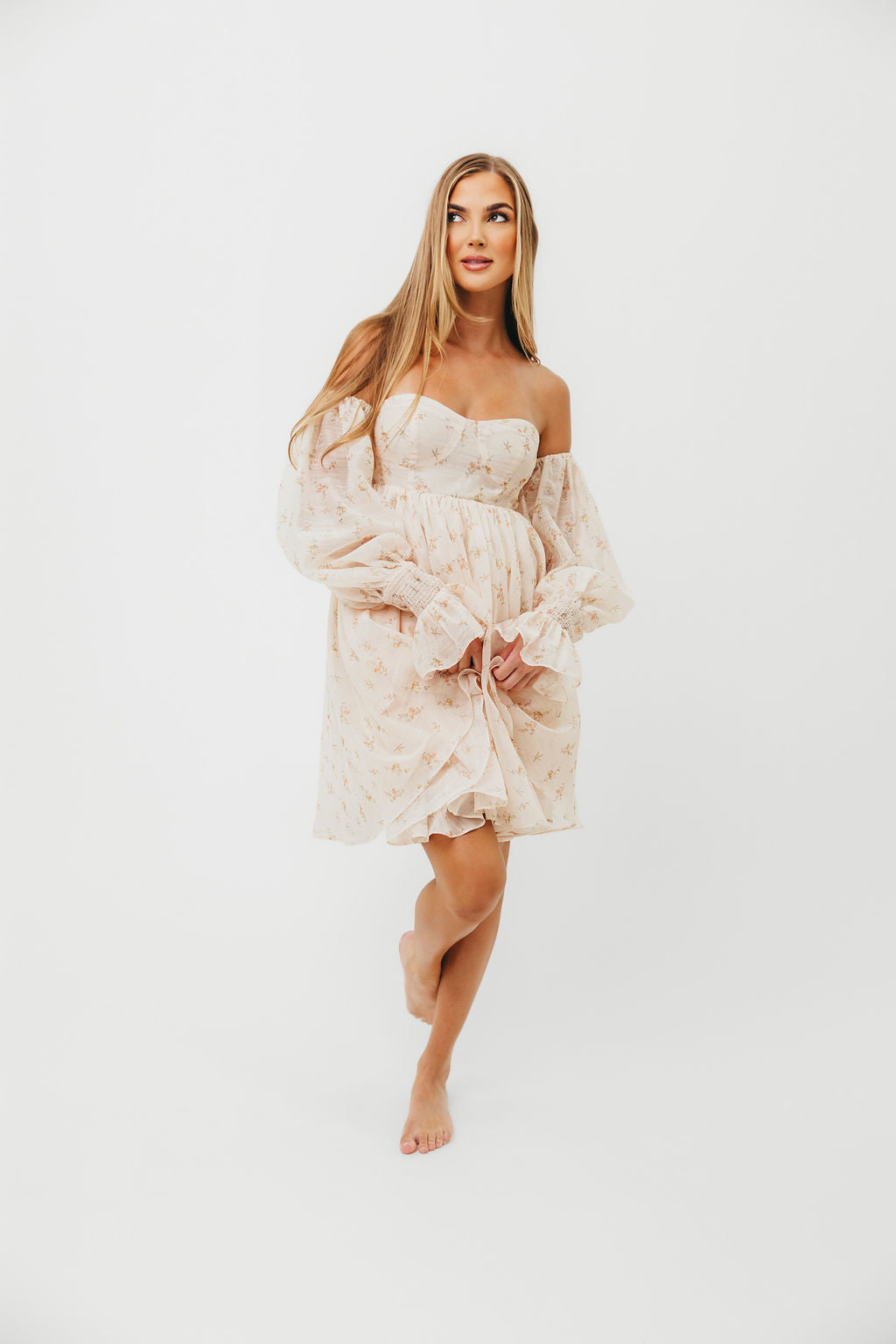 Kennedy Floral Mini Dress in Cream- Bump Friendly