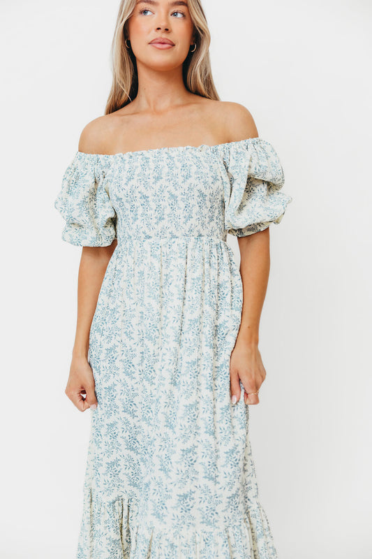 Livvy 100% Cotton Maxi Dress in Blue Foliage - Bump Friendly & Inclusive Sizing