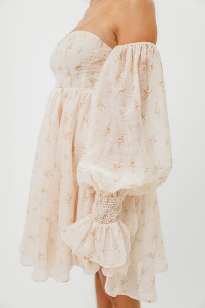 Kennedy Floral Mini Dress in Cream- Bump Friendly