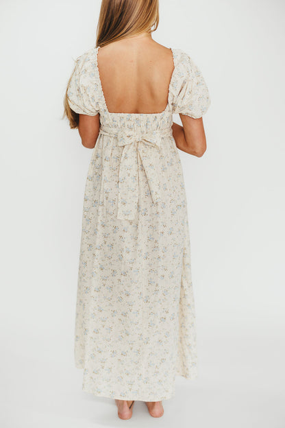 Finley 100% Cotton Peplum Midi Dress in Ivory/Blue - Bump & Nursing Friendly