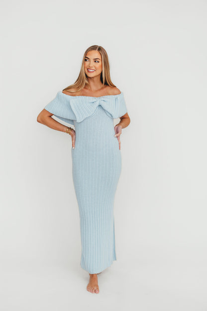 Aston Bow Front Maxi Sweater Dress in Ice Metal– Bump Friendly & Inclusive Sizing (S-3XL)