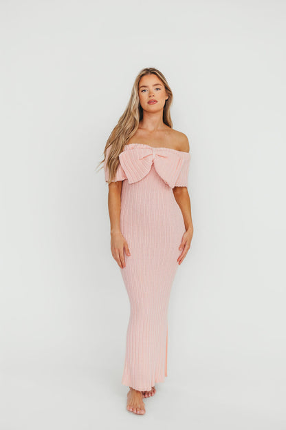 Aston Bow Front Maxi Sweater Dress in Pinkish Petal – Bump Friendly & Inclusive Sizing (S-3XL)