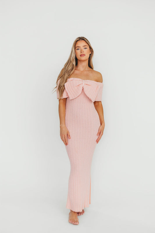 Aston Bow Front Maxi Sweater Dress in Pinkish Petal – Bump Friendly & Inclusive Sizing (S-3XL)