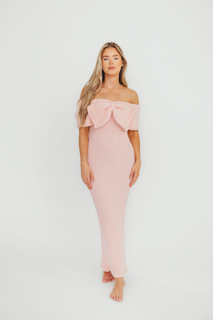 Aston Bow Front Maxi Sweater Dress in Pinkish Petal – Bump Friendly & Inclusive Sizing (S-3XL)