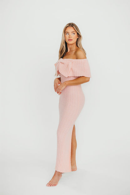 Aston Bow Front Maxi Sweater Dress in Pinkish Petal – Bump Friendly & Inclusive Sizing (S-3XL)