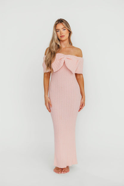 Aston Bow Front Maxi Sweater Dress in Pinkish Petal – Bump Friendly & Inclusive Sizing (S-3XL)