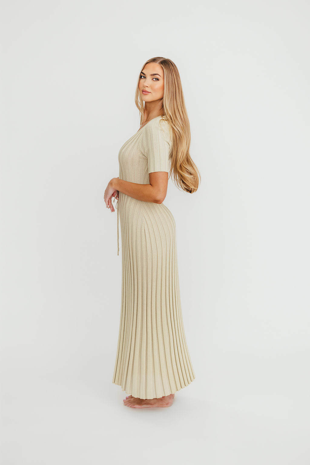 Oakley Ribbed Maxi Dress in Dusty Lime - Bump Friendly