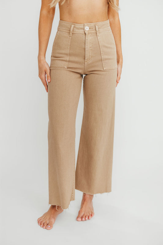 Dean Dye & Wash Cotton Stretch Wide-Leg Pants in Artichoke