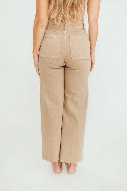 Dean Dye & Wash Cotton Stretch Wide-Leg Pants in Artichoke