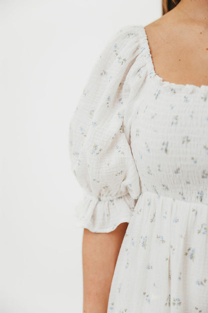 Livvy 100% Cotton Maxi Dress in Off-White / Blue Floral - Bump Friendly & Inclusive Sizing