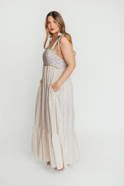 Kelly Adjustable Tie Maxi Dress in Pale Peach Floral