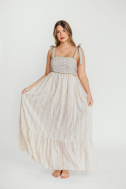 Kelly Adjustable Tie Maxi Dress in Pale Peach Floral
