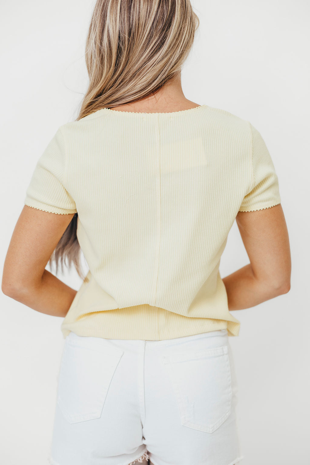 Petra Ribbed Button-Up Knit Top in Daisy