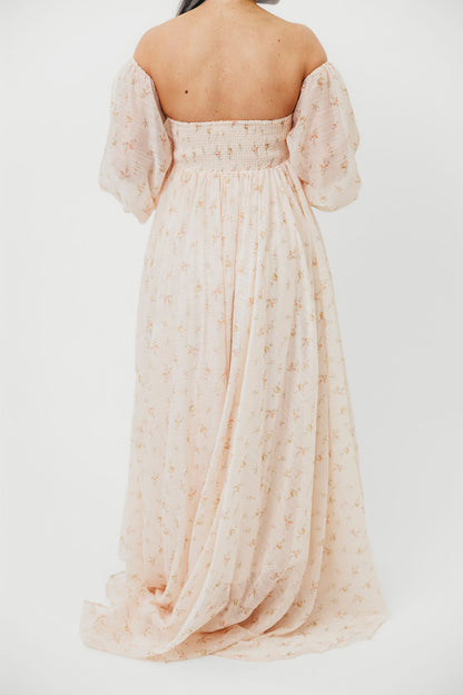 Delilah Maxi Dress with Train in Peach - Bump Friendly (XS-3XL)