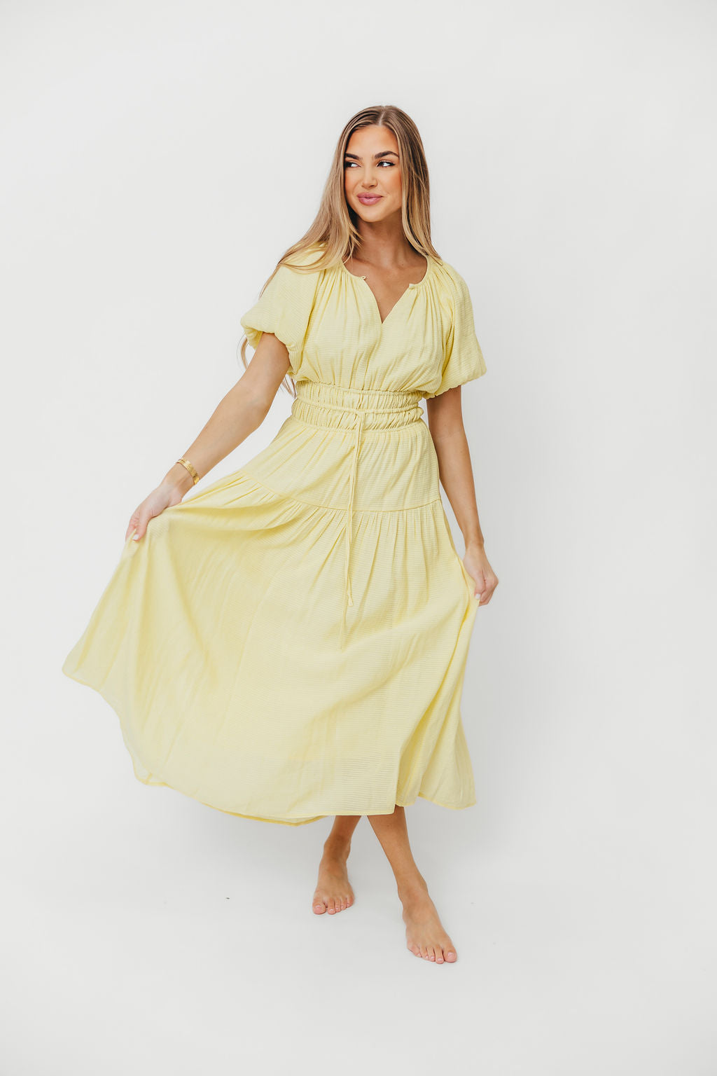 Pamela Elegant Tiered Maxi Dress in Light Yellow