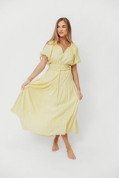 Pamela Elegant Tiered Maxi Dress in Light Yellow