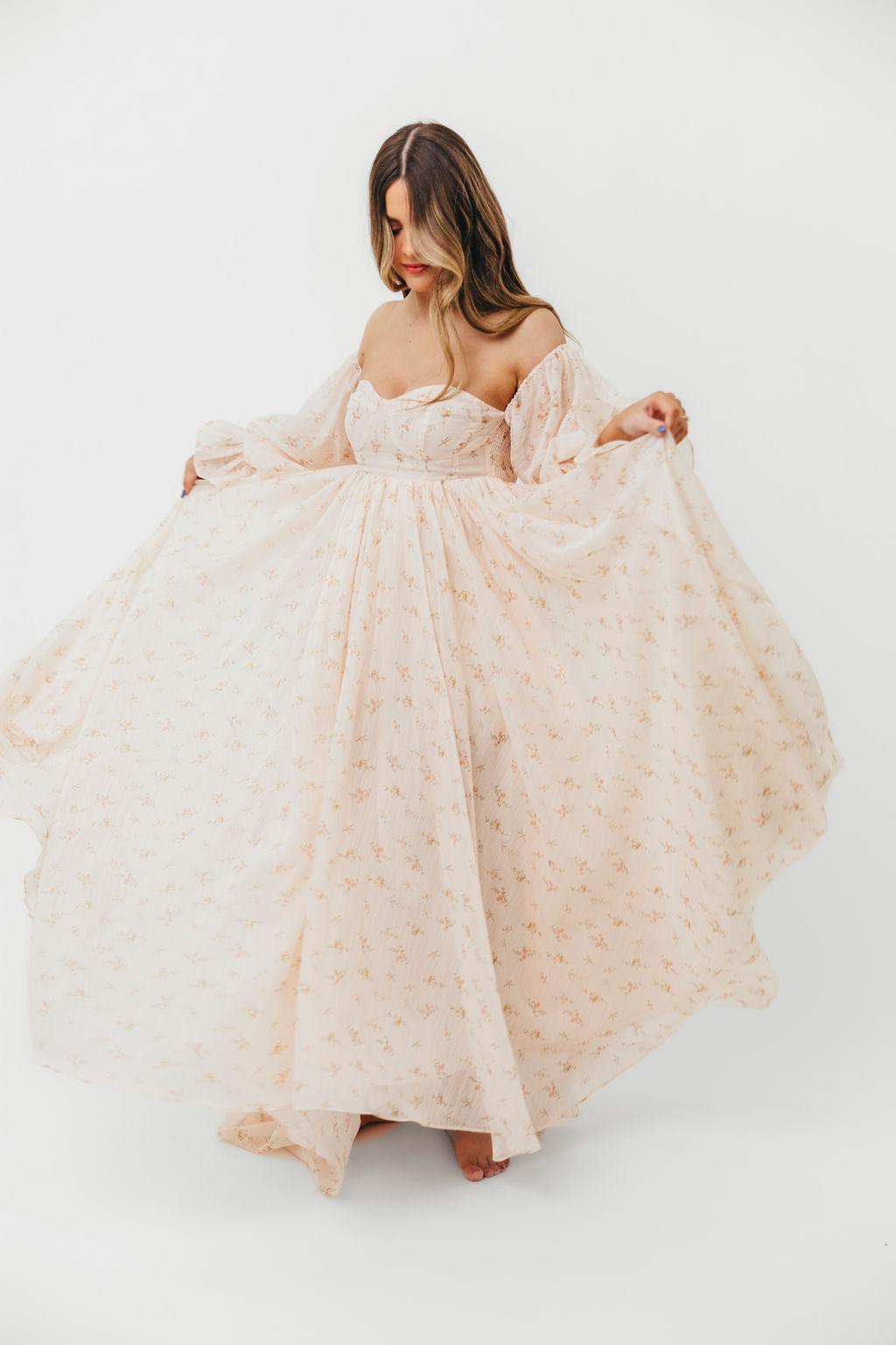 Delilah Maxi Dress with Train in Peach - Bump Friendly (XS-3XL)