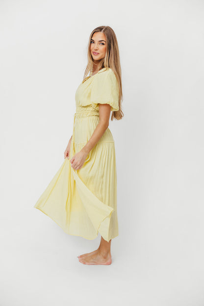 Pamela Elegant Tiered Maxi Dress in Light Yellow
