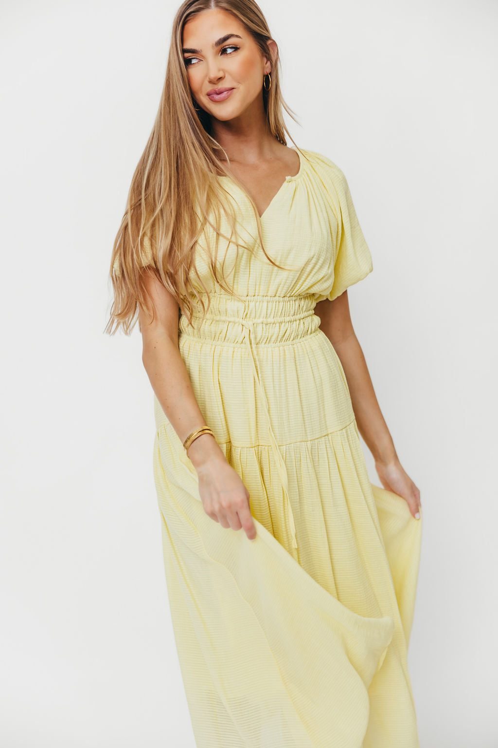 Pamela Elegant Tiered Maxi Dress in Light Yellow