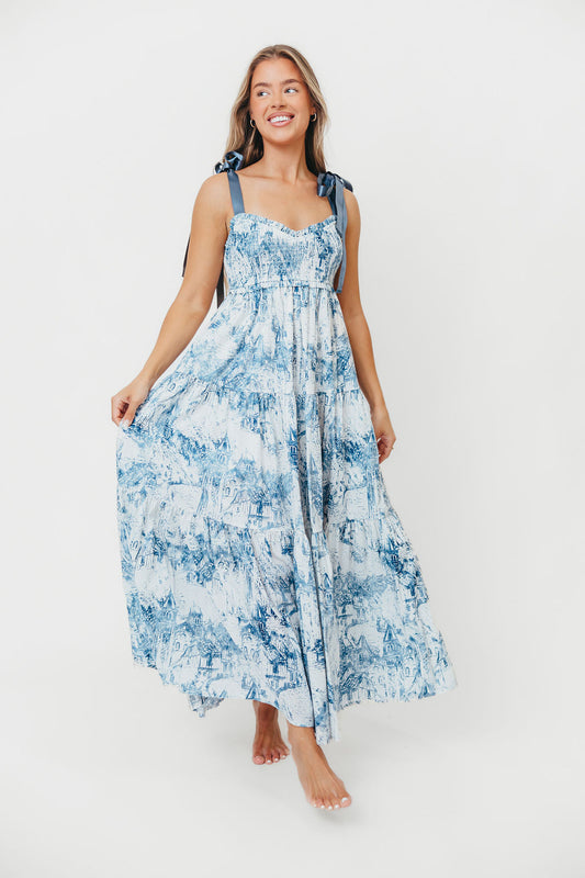 Crawford Sleeveless Tie Shoulder Maxi Dress in Porcelain