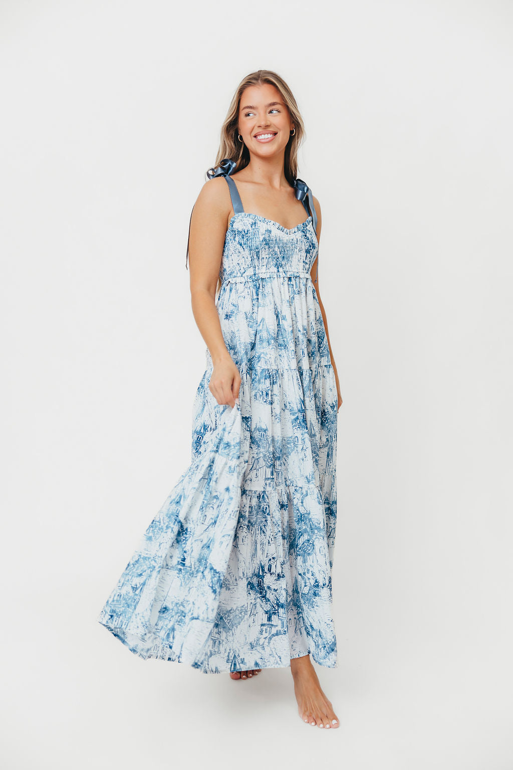 Crawford Sleeveless Tie Shoulder Maxi Dress in Porcelain