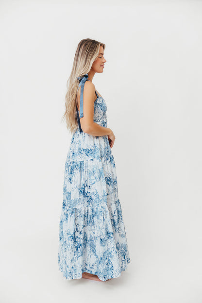 Crawford Sleeveless Tie Shoulder Maxi Dress in Porcelain