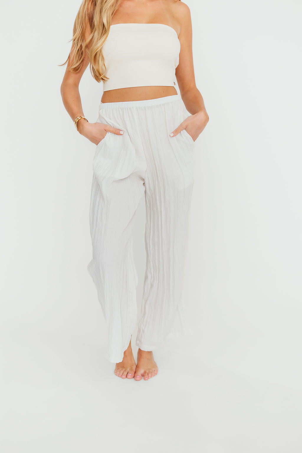 Harmony Crinkle Fabric Pants in Milk (Please see description)
