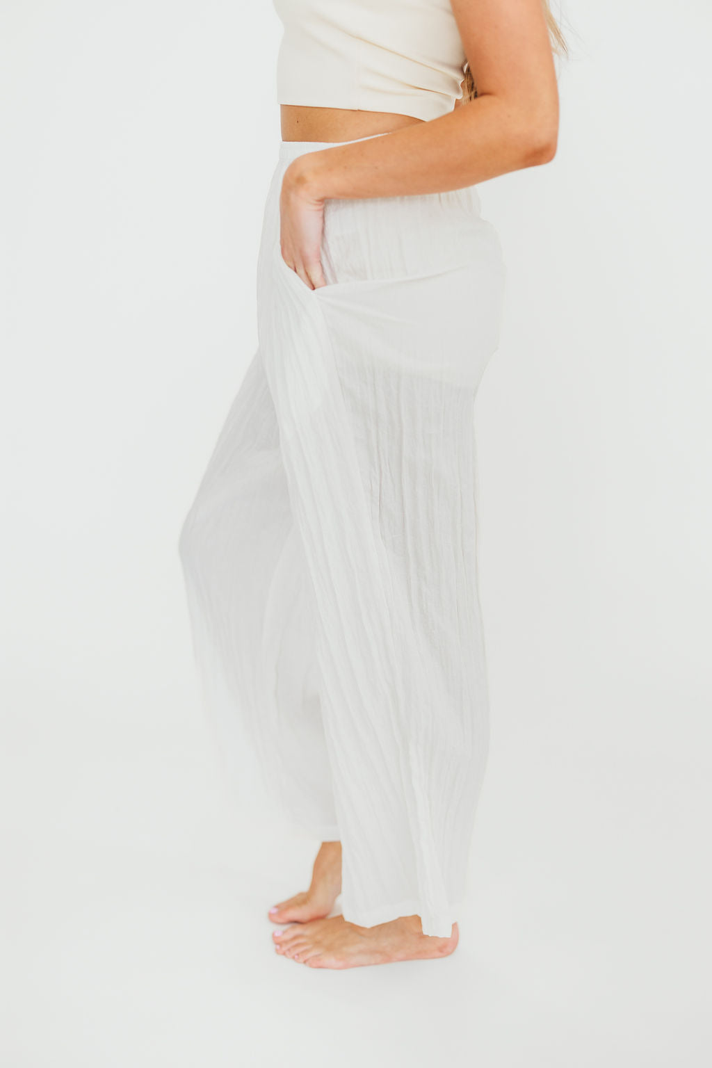 Harmony Crinkle Fabric Pants in Milk (Please see description)
