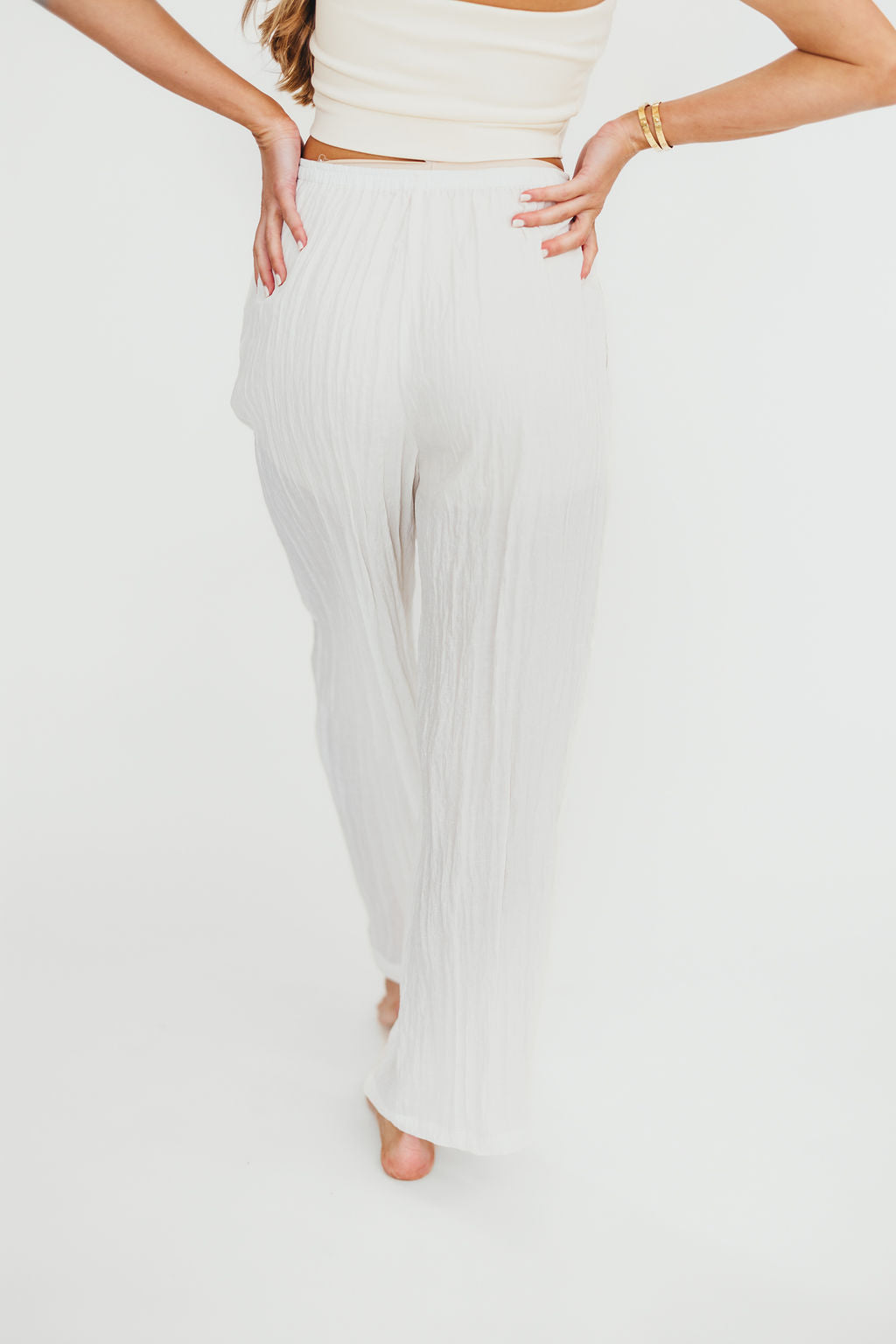 Harmony Crinkle Fabric Pants in Milk (Please see description)