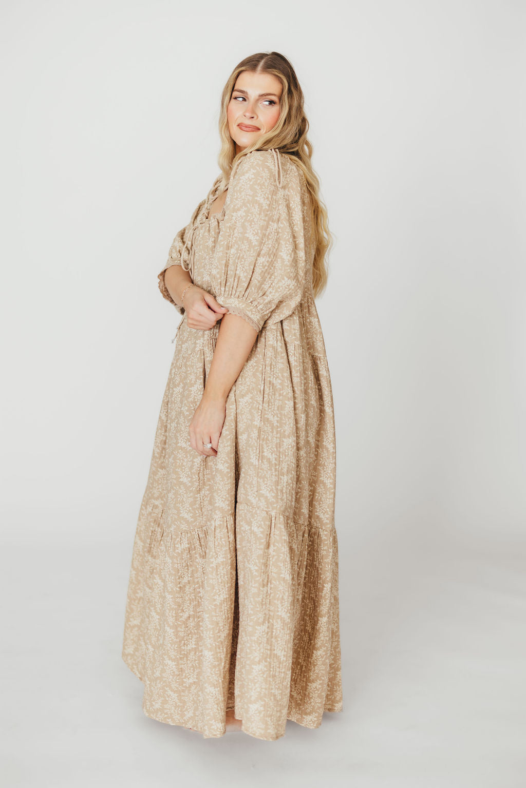 Peyton 100% Cotton Maxi Dress in Mocha Floral - Bump Friendly (XS-XL)