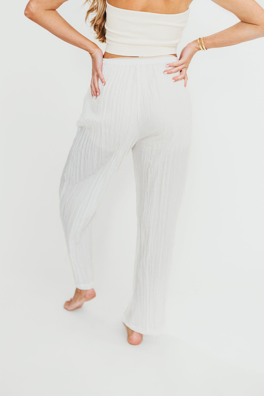 Harmony Crinkle Fabric Pants in Milk (Please see description)