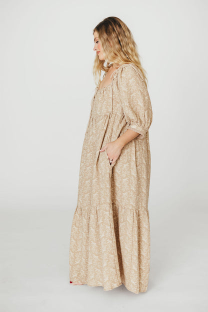 Peyton 100% Cotton Maxi Dress in Mocha Floral - Bump Friendly (XS-XL)