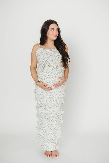 Harley Maxi Dress in Gray Floral - Bump Friendly