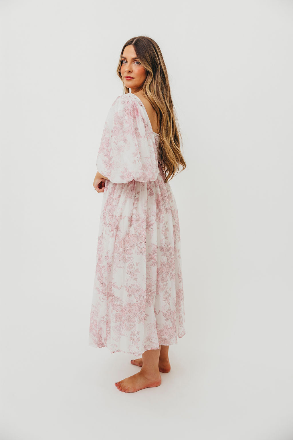 Harlow Midi Dress in Light Pink Floral - Bump Friendly & Inclusive Sizing (S-3XL)