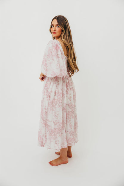 Harlow Midi Dress in Light Pink Floral - Bump Friendly & Inclusive Sizing (S-3XL)