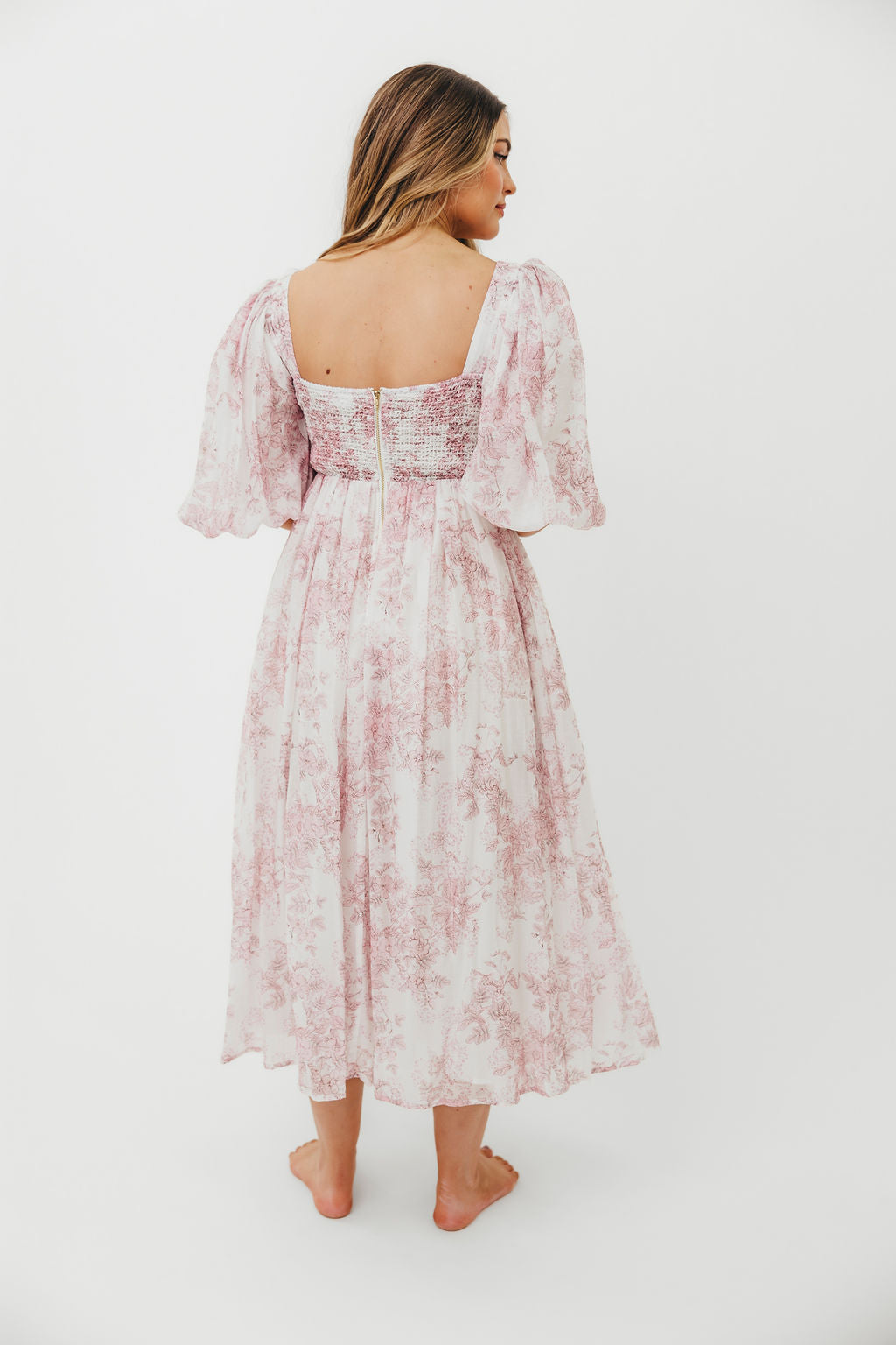 Harlow Midi Dress in Light Pink Floral - Bump Friendly & Inclusive Sizing (S-3XL)