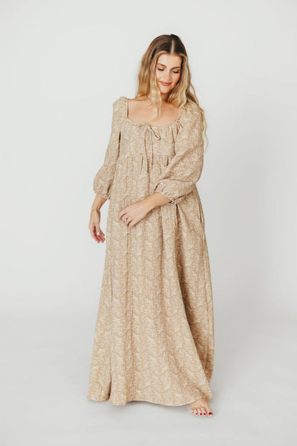 Peyton 100% Cotton Maxi Dress in Mocha Floral - Bump Friendly (XS-XL)