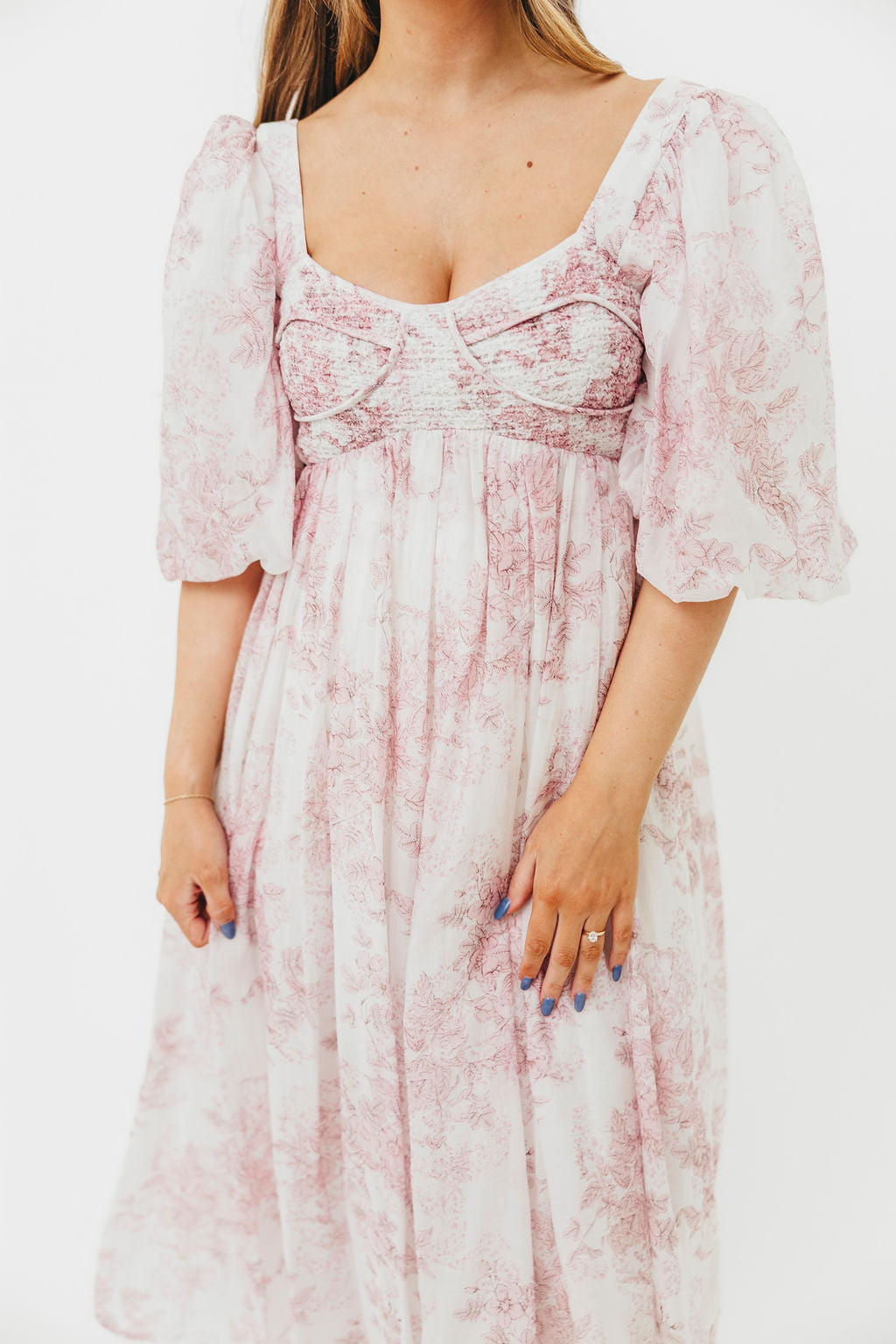 Harlow Midi Dress in Light Pink Floral - Bump Friendly & Inclusive Sizing (S-3XL)