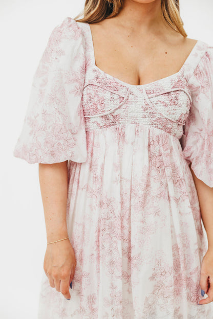 Harlow Midi Dress in Light Pink Floral - Bump Friendly & Inclusive Sizing (S-3XL)