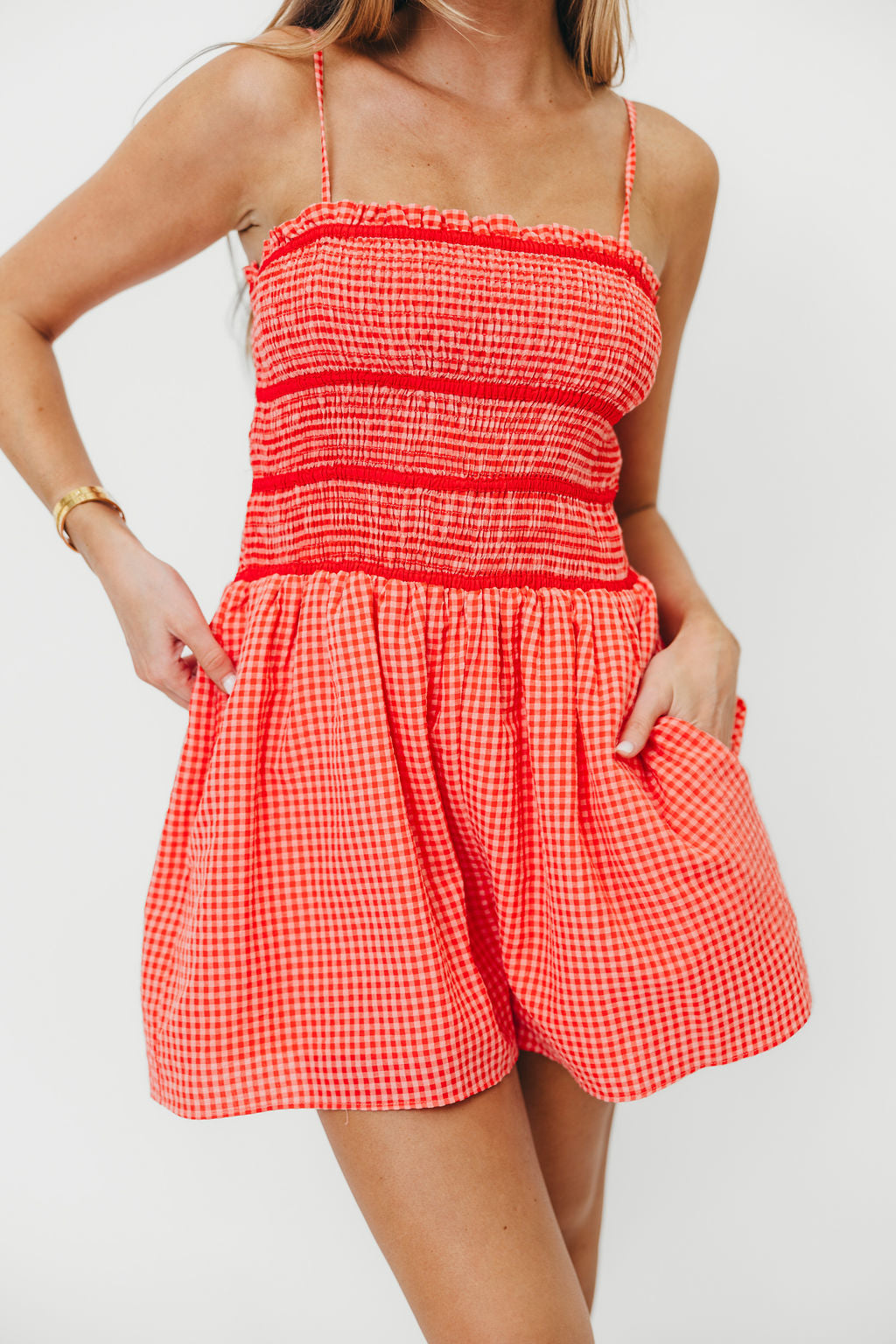 Posey Gingham Romper in Pink/Red