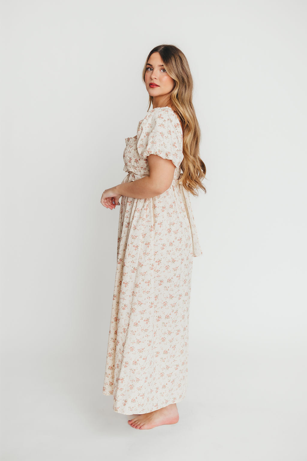 Finley 100% Cotton Peplum Midi Dress in Petal Pink - Bump & Nursing Friendly