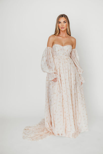Delilah Maxi Dress with Train in Peach - Bump Friendly (XS-3XL)