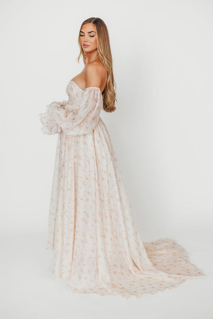 Delilah Maxi Dress with Train in Peach - Bump Friendly (XS-3XL)