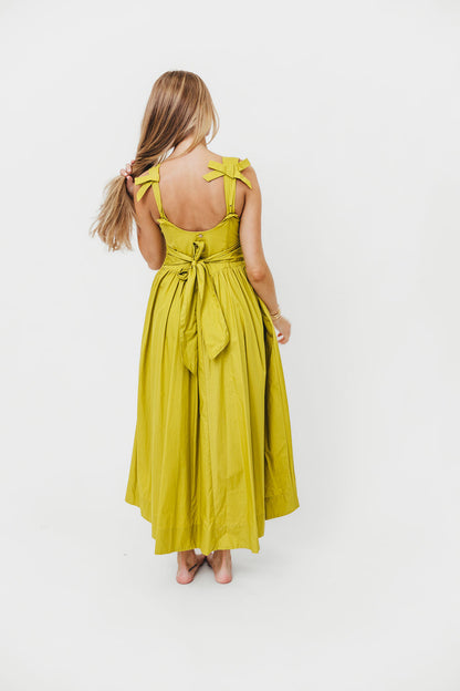 Cece 100% Cotton Bow Detail Woven Maxi Dress in Lemon Grass
