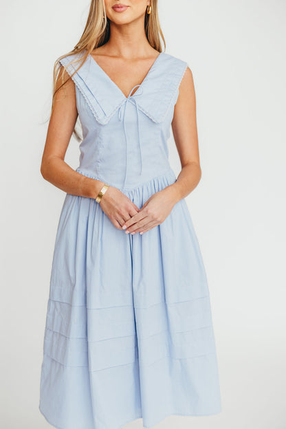 Sailor 100% Cotton Collared Midi Dress in Blue