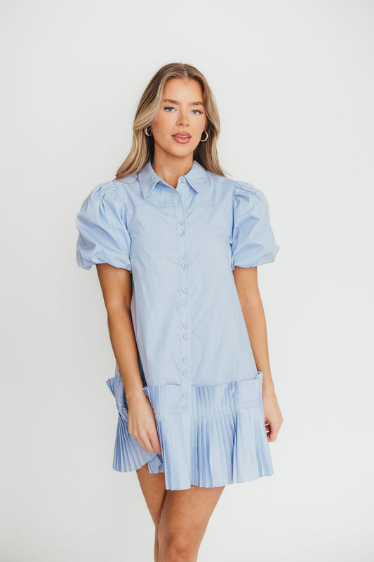 Alicia Pleated Hem Mini Dress in Powder Blue