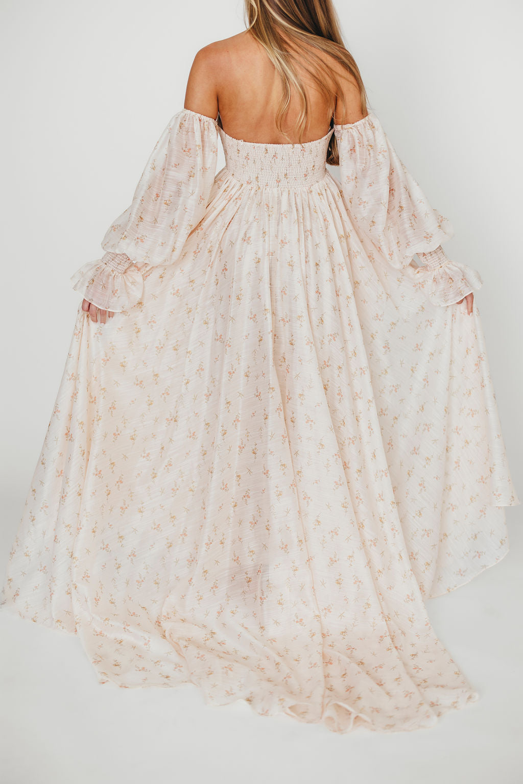 Delilah Maxi Dress with Train in Peach - Bump Friendly (XS-3XL)