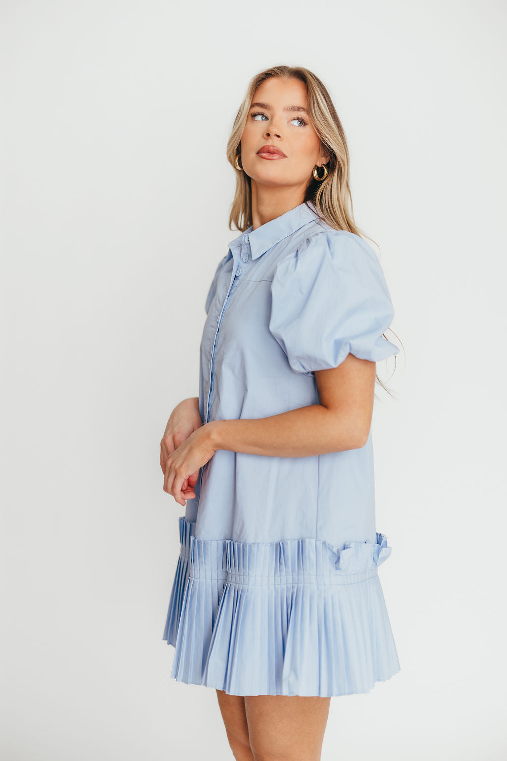 Alicia Pleated Hem Mini Dress in Powder Blue