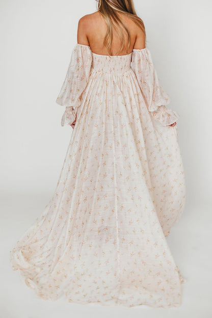 Delilah Maxi Dress with Train in Peach - Bump Friendly (XS-3XL)