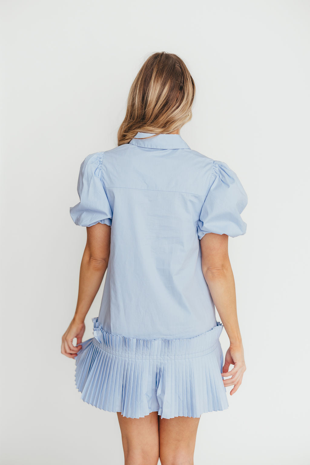 Alicia Pleated Hem Mini Dress in Powder Blue